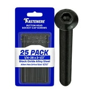Fastenere Button Head Socket Cap Screws - 1/4-28 x 2-1/2" (25-Pcs) Alloy Steel, Fully Threaded, Fine Black Oxide Finish, Corrosion-Resistant, Machine Thread, Easy to Install w/ Allen Hex Drive