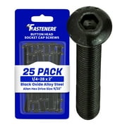 Fastenere Button Head Socket Cap Screws - 1/4-28 x 2" (25-Pcs) Alloy Steel, Fully Threaded, Fine Black Oxide Finish, Corrosion-Resistant, Machine Thread, Easy to Install w/ Allen Hex Drive