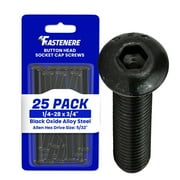 Fastenere Button Head Socket Cap Screws - 1/4-28 x 3/4" (25-Pcs) Alloy Steel, Fully Threaded, Fine Black Oxide Finish, Corrosion-Resistant, Machine Thread, Easy to Install w/ Allen Hex Drive