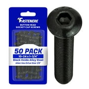 Fastenere Button Head Socket Cap Screws - 10-24 x 1-3/4" (50-Pcs) Alloy Steel, Fully Threaded, Fine Black Oxide Finish, Corrosion-Resistant, Machine Thread, Easy to Install w/ Allen Hex Drive