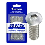 Fastenere Button Head Socket Cap Screws - 10-24 x 1" (50 Pack) Stainless Steel 18-8, Full Thread, Bright Plain Finish, Corrosion-Resistant, Machine Thread, Easy to Install w/ Allen Socket Drive