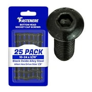 Fastenere Button Head Socket Cap Screws - 10-24 x 3/16" (25-Pcs) Alloy Steel, Fully Threaded, Fine Black Oxide Finish, Corrosion-Resistant, Machine Thread, Easy to Install w/ Allen Hex Drive