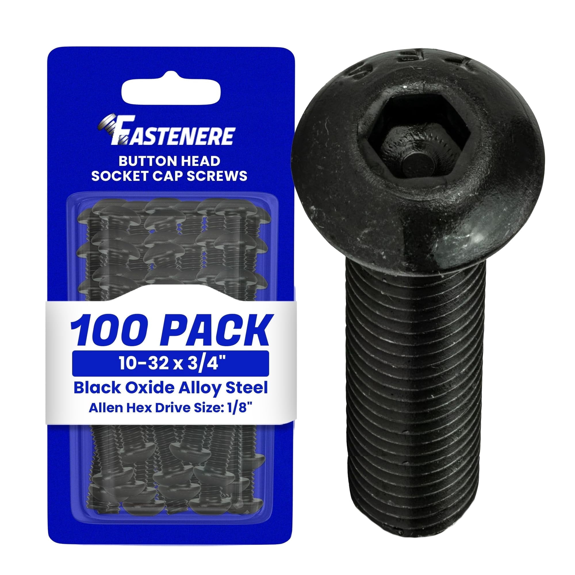 Fastenere Button Head Socket Cap Screws - 10-32 x 3/4" (100-Pcs) Alloy Steel, Fully Threaded, Fine Black Oxide Finish, Corrosion-Resistant, Machine Thread, Easy to Install w/ Allen Hex Drive