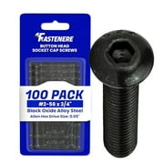Fastenere Button Head Socket Cap Screws - 2-56 x 3/4" (100-Pcs) Alloy Steel, Fully Threaded, Fine Black Oxide Finish, Corrosion-Resistant, Machine Thread, Easy to Install w/ Allen Hex Drive