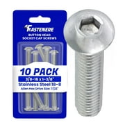 Fastenere Button Head Socket Cap Screws - 3/8-16 x 1-3/8" (10 Pack) Stainless Steel 18-8, Full Thread, Bright Plain Finish, Corrosion-Resistant, Machine Thread, Easy to Install w/ Allen Socket Drive