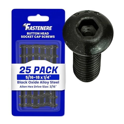 Fastenere Button Head Socket Cap Screws - 5/16-18 x 5/8" (50-Pcs) Alloy Steel, Fully Threaded, Fine Black Oxide Finish, Corrosion-Resistant, Machine Thread, Easy to Install w/ Allen Hex Drive
