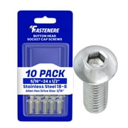Fastenere Button Head Socket Cap Screws - 5/16-24 x 1/2" (10 Pack) Stainless Steel 18-8, Full Thread, Bright Plain Finish, Corrosion-Resistant, Machine Thread, Easy to Install w/ Allen Socket Drive
