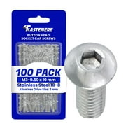 Fastenere Button Head Socket Cap Screws - M3-0.50 x 10MM (100-pack) Stainless Steel 18-8, Full Thread, Plain Finish, Flat Point, ISO 7380 Metric Screw Set, Easy to Install w/ Allen Hex Socket Drive