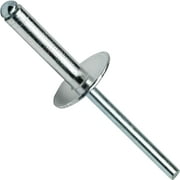 Fastenere Large Flange Pop Rivets - 1/8 x 1/2 100 Pack Aluminum Body Steel Mandrel, Heavy Duty Dome Head Blind Rivets, Open End 4-8 Gap .376 - .500 - Corrosion Resistant, High Shear Strength