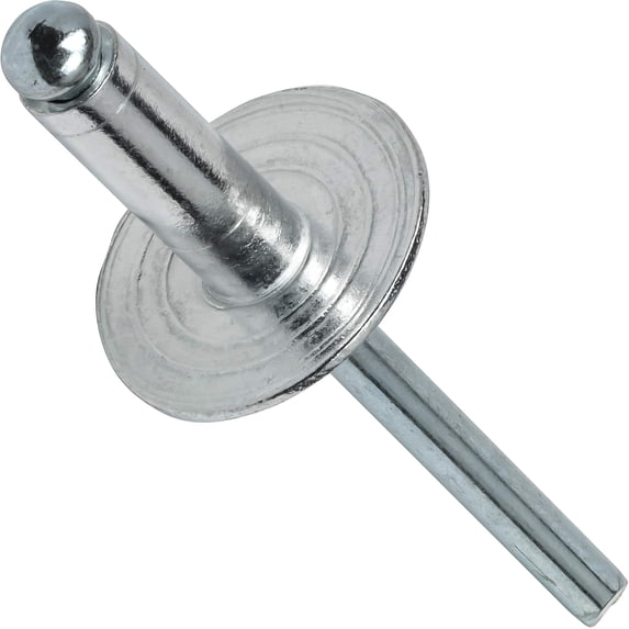 Fastenere Large Flange Pop Rivets - 1/8" x 3/8" (100 Pack) Aluminum Body Steel Mandrel, Heavy Duty Dome Head Blind Rivets, Open End 4-6 Gap .313" - .375" - Corrosion Resistant, High Shear Strength