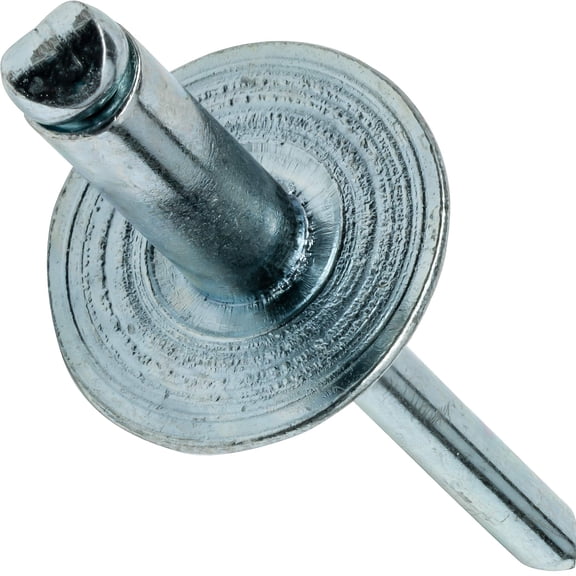 Fastenere Large Flange Pop Rivets - 3/16" x 3/8" ( 50 pcs) Heavy Duty, Open End, Steel Zinc, Corrosion-Resistant, High Tensile & Shear Strength, 6-6 Gap .251" - .375"