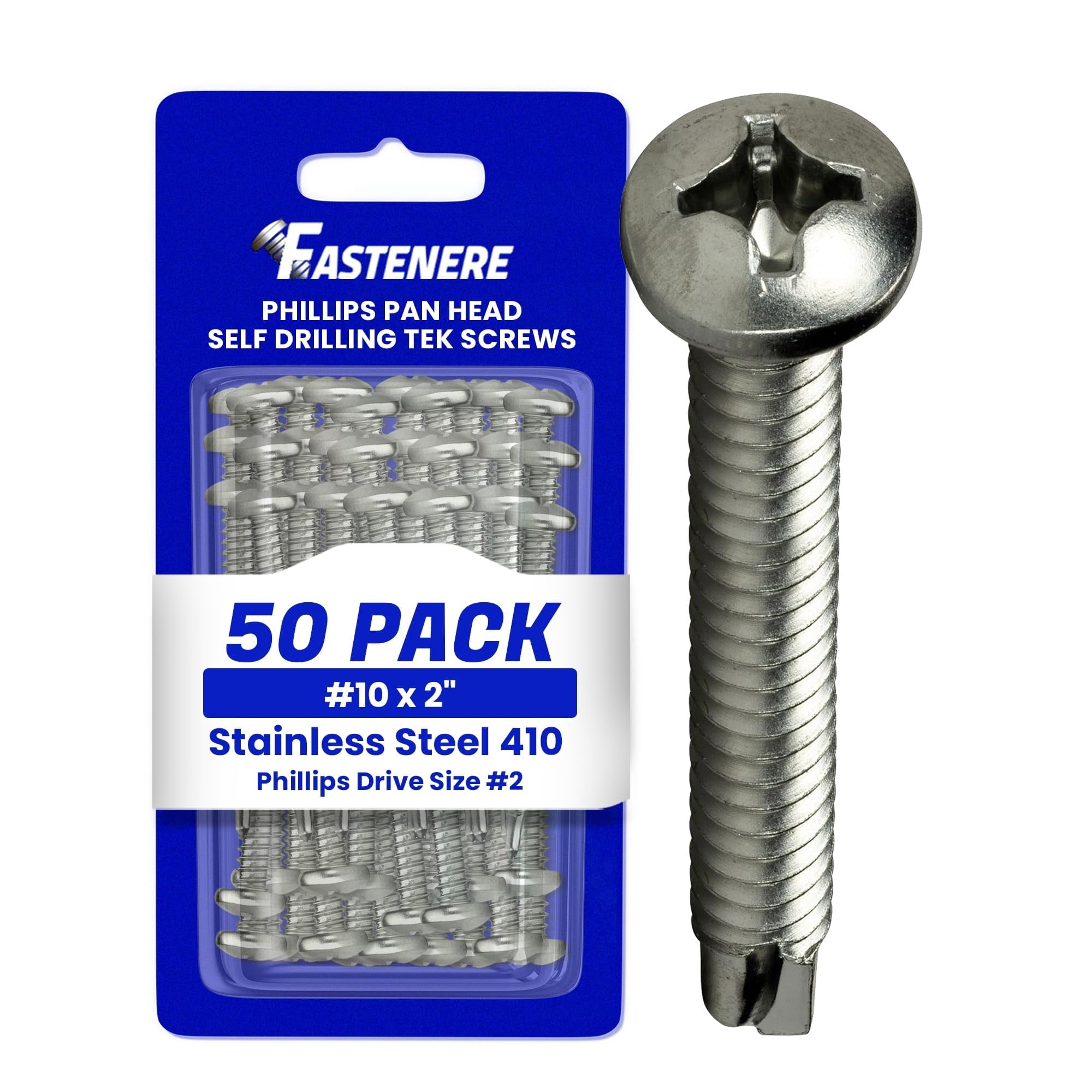 Fastenere Pan Head Self Drilling Tek Screws -#10 x 2