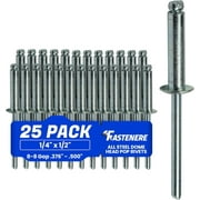 Fastenere Pop Rivets - 1/4 x 1/2 25pcs Heavy Duty, Open-End, Low Carbon Steel, Dome-Head Blind Rivets, Corrosion-Resistant & High Shear Strength, 8-8 Gap 0.376-0.500