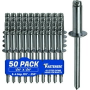 Fastenere Pop Rivets - 1/4 x 1/4 50 pcs Heavy Duty, Open-End, Low Carbon Steel, Dome-Head Blind Rivets, Corrosion-Resistant & High Shear Strength, 8-4 Gap 0.126-0.250
