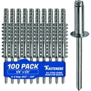 Fastenere Pop Rivets - 1/8" x 1/8" (100 pcs) Heavy Duty, Open-End, Low Carbon Steel, Dome-Head Blind Rivets, Corrosion-Resistant & High Shear Strength, 4-2 Gap 0.063"-0.125"