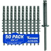 Fastenere Pop Rivets - 3/16" x 1" (50 pcs) Heavy Duty, Open-End, Low Carbon Steel, Dome-Head Blind Rivets, Corrosion-Resistant & High Shear Strength, 6-16 Gap 0.876"-1.00"