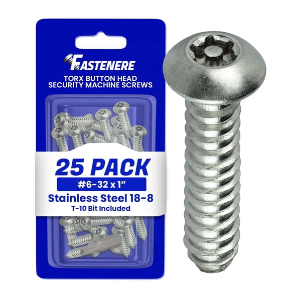 Fastenere Torx Security Machine Screws - 6-32 x 1" (25-Pack) Stainless Steel, Tamper-Resistant, Button Head Screws, Bolt Screw for Higher Level of Safety & Theft Prevention