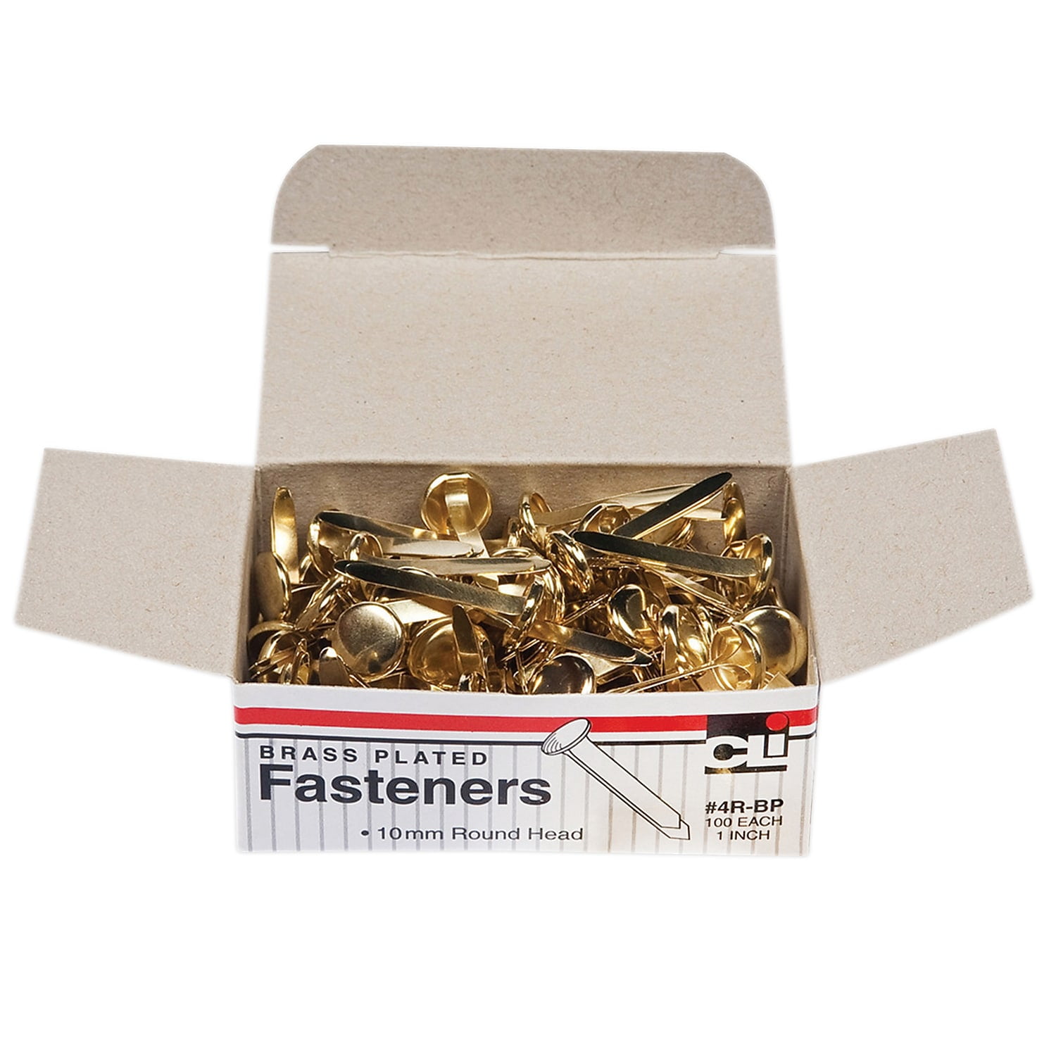Fasteners, Round Head, Brass Plated, 1 Inch Shank, 10 mm Head, Box of ...