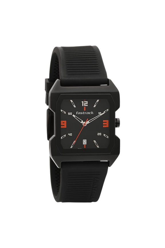 Hitlist Quartz Analog with Date Black Dial PU Strap Watch for Guys