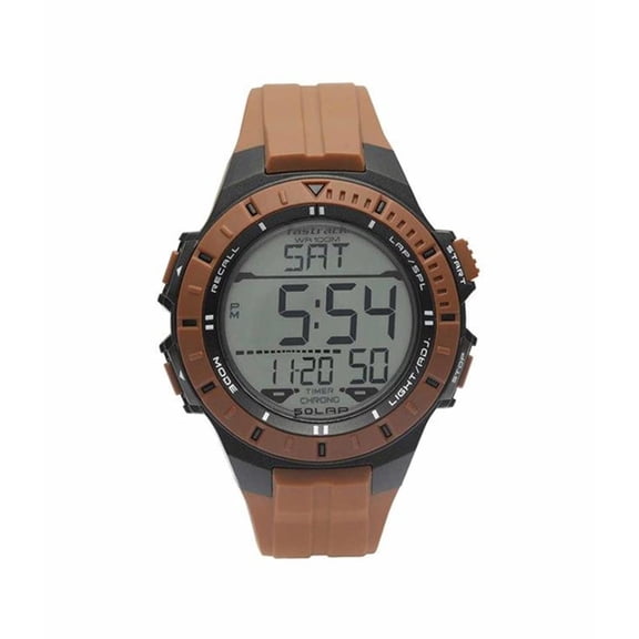 Fastrack Men Polyurethane Ft Digital Gray Dial Watch-38067Pp02, Band Color-Brown