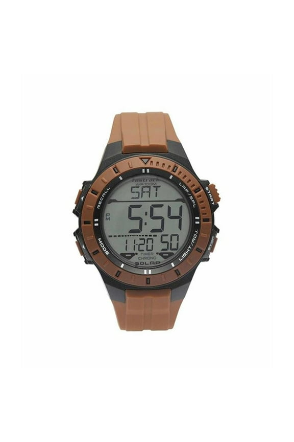 Men Polyurethane Ft Digital Gray Dial Watch-38067Pp02, Band Color-Brown