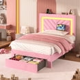 thumbnail image 1 of Fastroby Twin Upholstered Bed Frame with LED Headboard & Storage Drawer, No Box Spring Required, 1 of 8