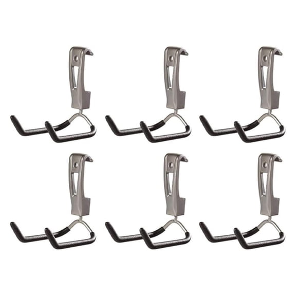 Fasttrack Wall Mounted Garage Storage Utility Multi Hook for Tools, Chairs, Hose, Equipment, and Other Items, Supports 25 Lbs Each (6 Pack)