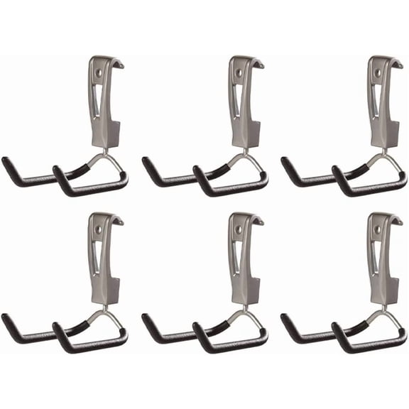 Fasttrack Wall Mounted Garage Storage Utility Multi Hook for Tools, Chairs, Hose, Equipment, and Other Items, Supports 25 Lbs Each (6 Pack)