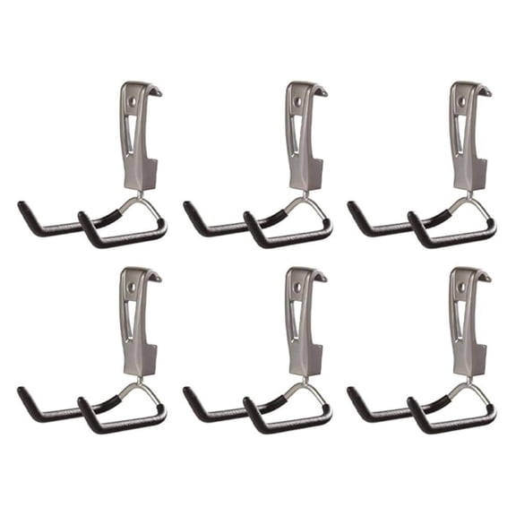 Fasttrack Wall Mounted Garage Storage Utility Multi Hook for Tools, Chairs, Hose, Equipment, and Other Items, Supports 25 Lbs Each (6 Pack)