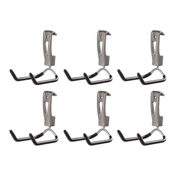 Fasttrack Wall Mounted Garage Storage Utility Multi Hook for Tools, Chairs, Hose, Equipment, and Other Items, Supports 25 Lbs Each (6 Pack)