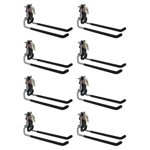 Fasttrack Wall Mounted Garage Storage Utility Multi Hook for Tools, Chairs, Hose, Equipment, and Other Items, Supports 50 Lbs Each (8 Pack)