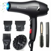 Faszin Ionic Salon Hair Dryer, Professional Blow Dryer 2200W AC Motor Fast Drying with 2 Speed, 3 Heat Setting, Cool Button, with Diffuser, Nozzle, Concentrator Comb for Curly and Straight Hair