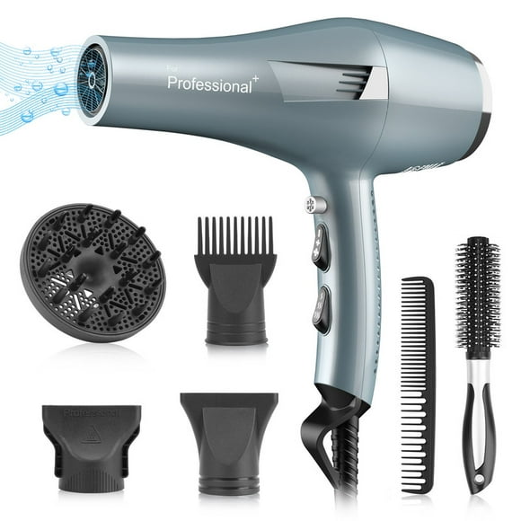 Faszin Ionic Salon Hair Dryer, Professional Blow Dryer 2200W AC Motor Fast Drying with 2 Speed, 3 Heat Setting, Cool Button, with Diffuser, Nozzle, Concentrator Comb for Curly & Straight Hair-Blue