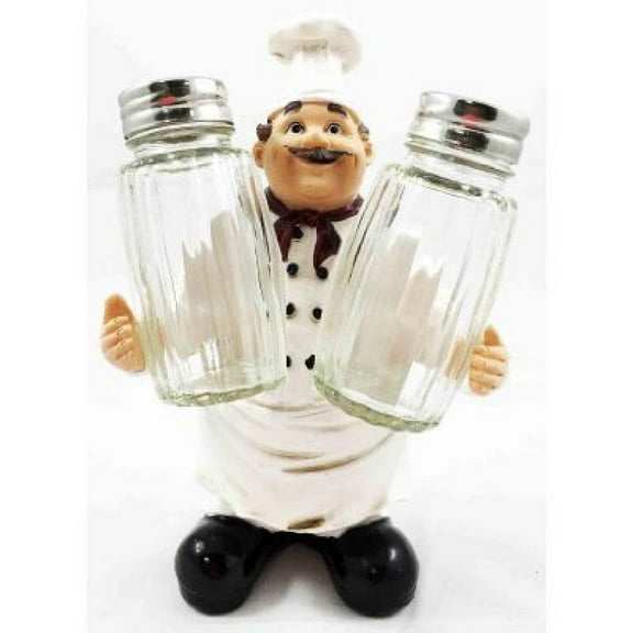 Fat Bistro Chef Hugging Seasons and Spice Salt Pepper Shaker Holder Figurine Stand