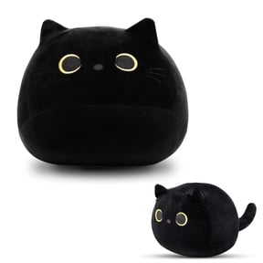Fat Black Cat Plush Toy Pillow Soft Cushion with Tail 12"