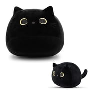 Fat Black Cat Plush Toy Pillow Soft Cushion with Tail 12"