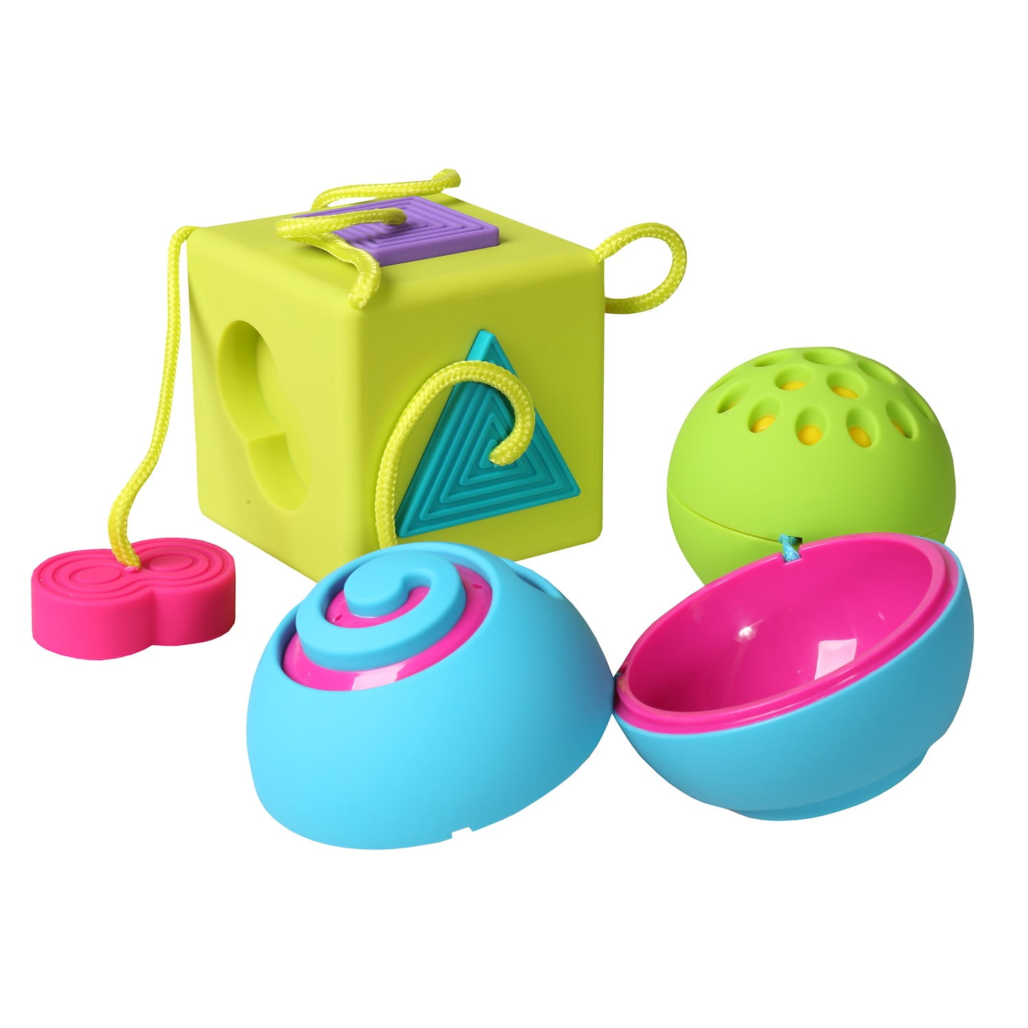 Fat Brain Toys Oombee Bundle - Nesting Ball and Oombee Cube Shape Sorter  Combo, 2 PC BPA-Free Baby Toy Set, Includes Zippered Storage Bag 