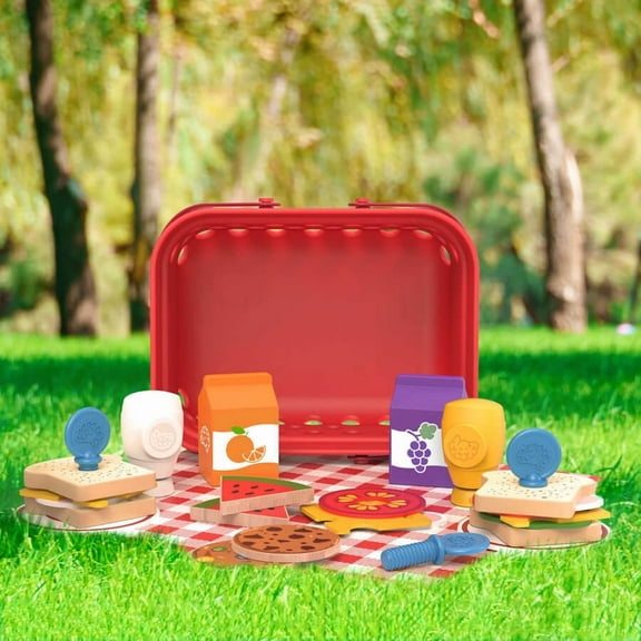 Fat Brain Toys Pretendables Picnic Basket Set - Pretend Playset with Storage, 3+