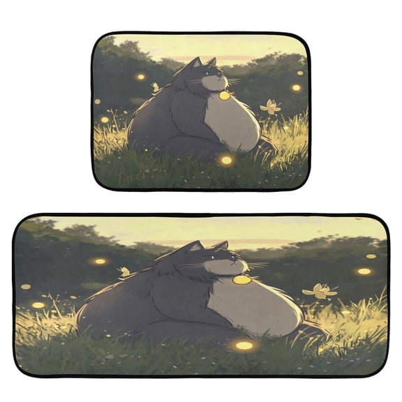 Fat Cat 2-Piece Kitchen Carpet Mat Set, Non-Slip Memory Foam, Soft for Kitchen and Living Room Use