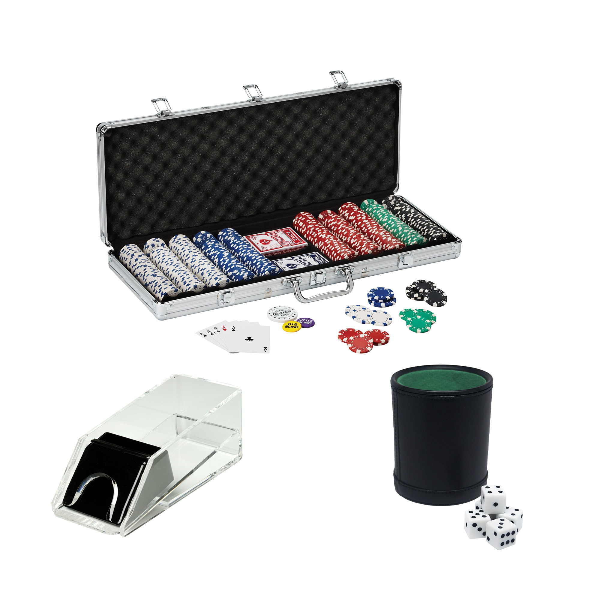 Fat Cat 500Ct Texas Hold'Em Dice Poker Chip Set, Fat Cat Four Deck Card Shoe, and Fat Cat Dice Cup & Dice - image 1 of 4