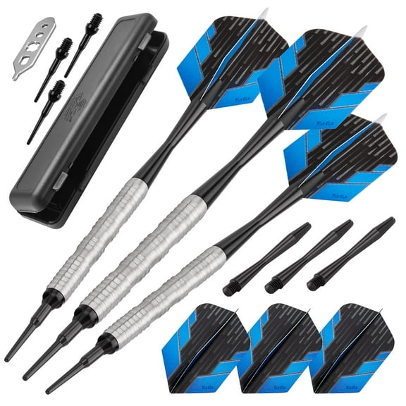 Fat Cat Bulletz Lightweight Soft Tip Darts w/Storage/Travel Box, 18 Grams, Blue