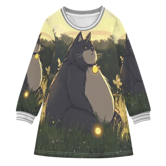 Fat Cat Girls'long-sleeved dress Thickened A-dress Warm Dress Basic Shirt Party Dresses