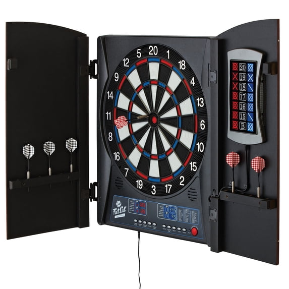 Fat Cat Mercury Electronic Soft Tip Dartboard Game with Cabinet and Dart Set