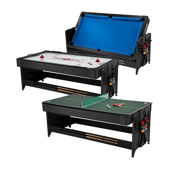 Fat Cat Original 3 in 1 Air Hockey, Billiards, & Table Tennis Game Table, Blue