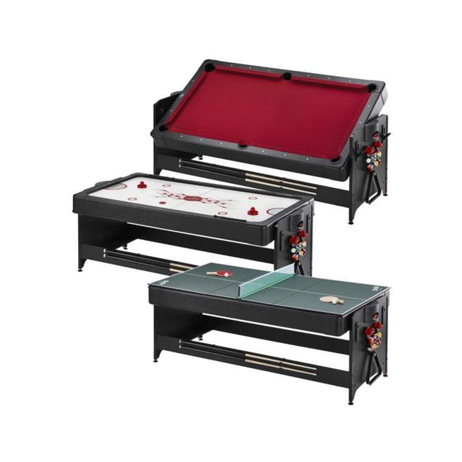 Red 7-Foot 3-in-1 Multi-Game Table with Rotation