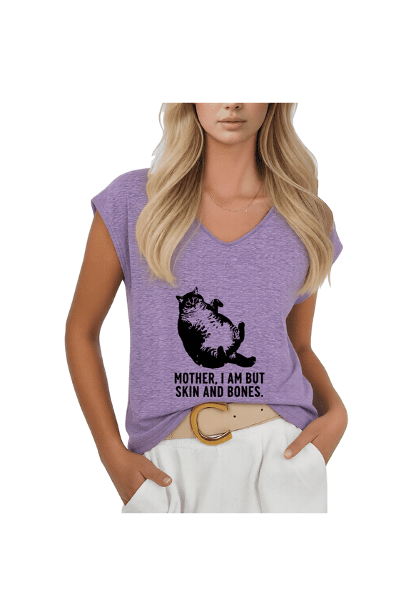 Fat Cat Shirt Graphic Tees Print Tshirt Shirts Purple Women Funny Meme Cat Humor Sleeveless Casual Summer Tee Size S-5XL Tops