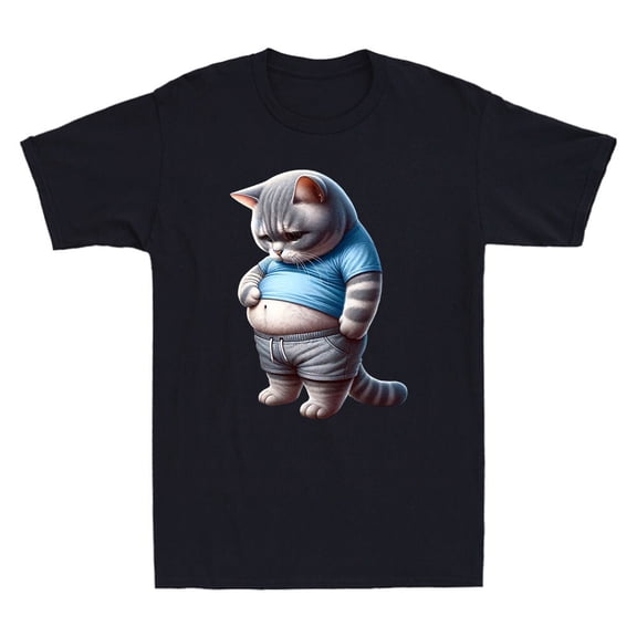 Fat Cat Touch Fat Belly Funny Fat Cat Kitten Cartoon Meme Humor Men's T-Shirt
