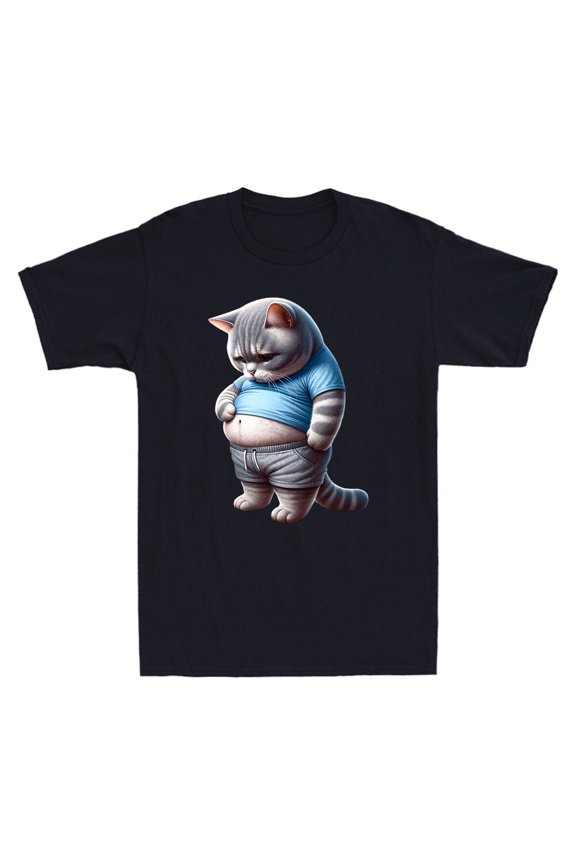 Fat Cat Touch Fat Belly Funny Fat Cat Kitten Cartoon Meme Humor Men's T-Shirt