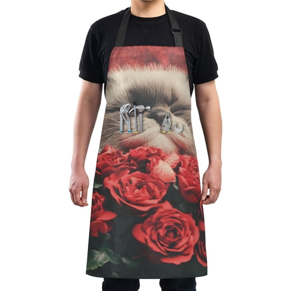 Fat Cat and Flowers Chef Kitchen Apron with Pockets for Women Waterproof Aprons for Cooking Baking