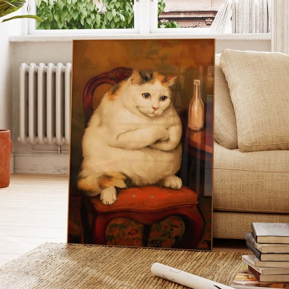 Fat Cat with Milk Bottle Poster Altered Art Funny Cat Poster Body Positive Poster Cat Love